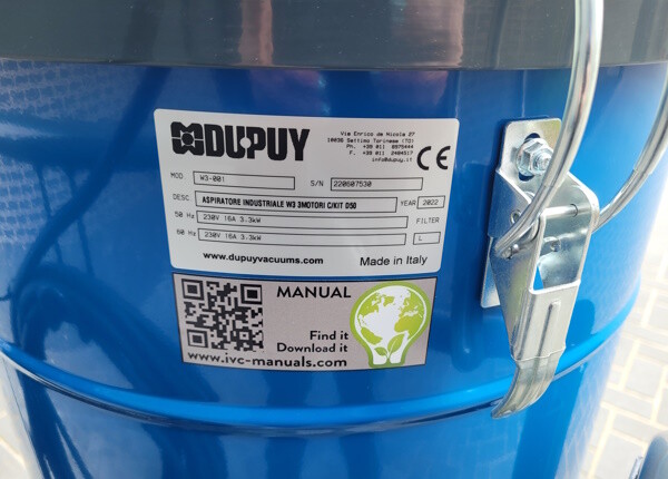 etiket industriële stofzuiger W3 65 liter Du-Puy